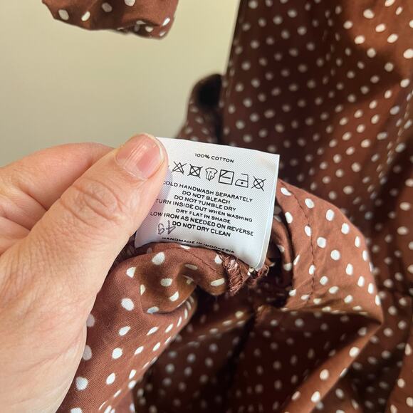 Faithfull the Brand Eryn Mini Dress Brown & White Polka Dot Puff Sleeve Sz 4 - Picture 6 of 12